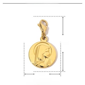 Technical drawing of 28mm stainless steel Mary pendant with dimensions and weight data