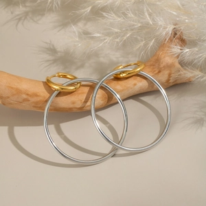 Zweifarbige 18K vergoldete Edelstahl-Ohrringe im minimalistischen Oversized-Hoop-Design