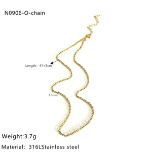 Detail of 1.3mm width 18K gold plated 316L stainless steel O-chain necklace