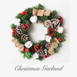Christmas Wreath Artificial Pine Needle Pine Cone Cotton Burlap Bow Red Berries Door Wall Hanging Rustic Holiday Decor