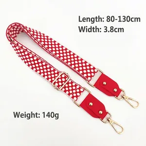 Ethnic style embroidered bag strap with red flower pattern and adjustable metal buckle