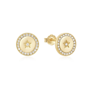 Macro detail of S925 sterling silver star stud earrings with white cubic zirconia inlay