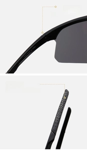 Detail of durable reinforced hinges and anti-slip honeycomb textured temple tips