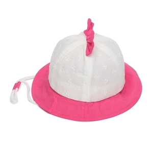 Chapeau de soleil fille été avec broderie florale et nœud rose style bob mignon
