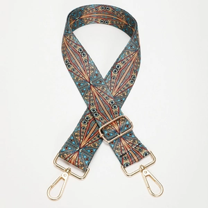 38mm adjustable canvas bag strap with colorful geometric pattern and gold hardware