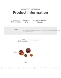 Detail view showing 1.5cm amber resin ball earring specifications and 6.1g weight