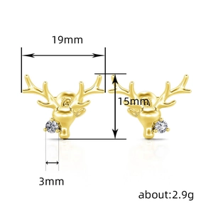 Boucles d'oreilles renne dorées avec oxydes de zirconium, dimensions 19 mm x 15 mm, chic