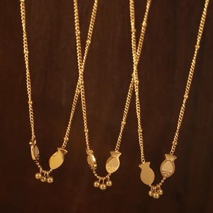 Gold Plated Stainless Steel Double Koi Fish Pendant Necklace For Women Chinese Style Chic Clavicle Bead Chain Jewelry