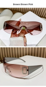 Detail view of Y2K rimless sunglasses with gradient lenses and rhinestone-encrusted hinges