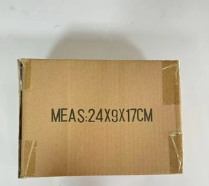 Corrugated cardboard box for gingerbread toppers showing measurement specifications 24x9x17cm
