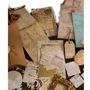 Vintage scrapbooking material set with retro mushroom and butterfly stickers for DIY crafts
