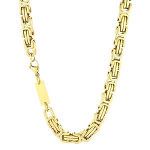 Collier chaîne byzantine dorée avec pendentif rectangulaire et fermoir mousqueton sûr