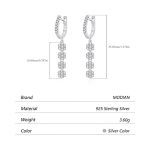 925 Sterling Silver floral tassel earrings with dimensions showing 35mm total length