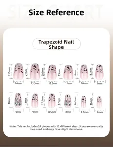 Detailed size chart for leopard print coffin press-on nails with 12 sizing measurements