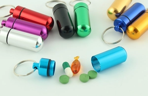 Waterproof mini aluminum pill boxes in multiple colors with rubber seal rings