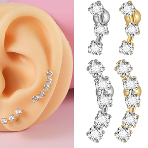 Internally Threaded Ear Cartilage Stud Stainless Steel Zircon Curved Barbell Piercing Jewelry Minimalist Unisex