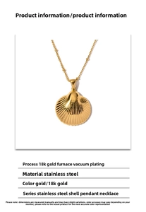 Macro detail of gold plated scallop shell pendant showing 18K vacuum plating texture