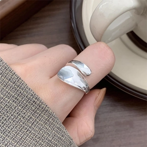 925 Sterling Silver Ring Adjustable Open Minimalist Irregular Liquid Metal Water Drop Design For Women Elegant Jewelry