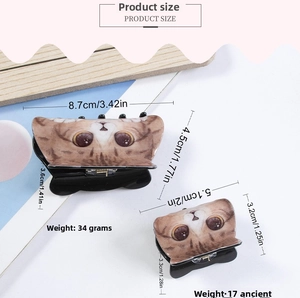 Specifiche dimensionali delle pinze per capelli con gatto con misure esatte e peso