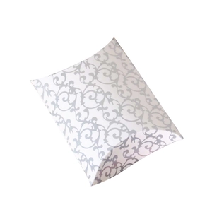 Baroque floral white pillow candy box with silver scroll pattern for wedding favors