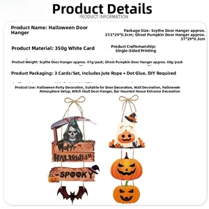 Detailed DIY Halloween door hanger specifications with 350g white card material and sizes