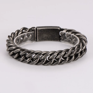 Vintage oxidized stainless steel chain bracelet for men with heavy link design and clasp