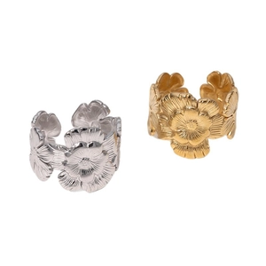Elegant 18K gold and silver plated stainless steel open flower rings for women