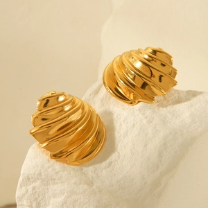 Minimalist 18k gold plated stainless steel earrings with twisted spiral design on stone