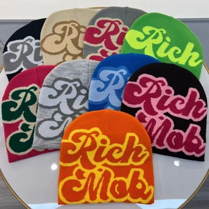 Knit Beanie Hat Acrylic Warm Letter Jacquard Hip Hop Pullover Skull Cap For Men Women