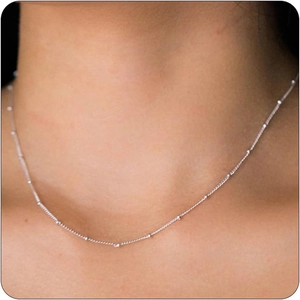 Minimalist silver beaded chain necklace for women in durable stainless steel finish