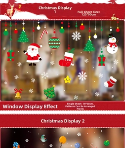 Christmas window decals set with Santa and snowman, decorative stickers 120x90cm