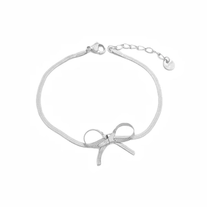 Bracciale a catena snake in acciaio inossidabile argento con fiocco e chiusura a moschettone