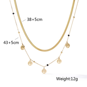 Double layer gold necklace with tree of life pendants and measurements of 38 and 43 cm