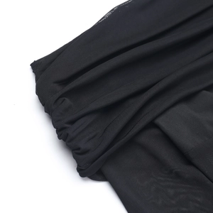 Detail shot of black mesh fabric showing fine mesh structure and soft pleated layers