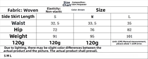 Detailed size chart for vintage brown balloon jacket and skirt set with measurements