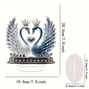 Detailed size chart of crystal swan desk ornament with heart crystal and crown details