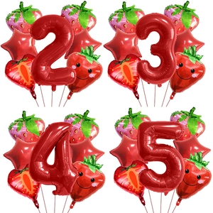 Strawberry Theme Birthday Party Foil Balloon Decoration Aluminum Film Red Star Fruit Balloon For Kids Celebration Photo Props
