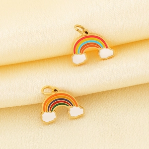 DIY gold plated stainless steel rainbow cloud enamel charms for jewelry making
