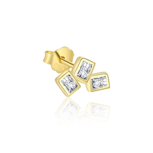 Élégantes boucles d'oreilles carrées en argent S925 doré avec triple zircons rectangulaires