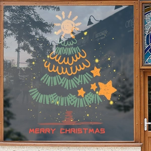 Stickers de fenêtre sapin de Noël peints à la main avec lettrage Merry Christmas décor