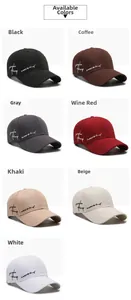 Detailed grid view showcasing seven various colors of cotton baseball caps with side embroidery