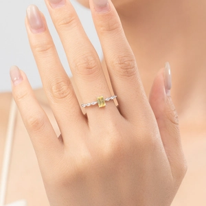 Elegant s925 silver ring featuring a rectangular yellow gemstone and side micro-diamonds