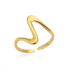 Minimalist gold wavy adjustable open ring with sun moon and star motifs in polished steel