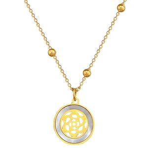 Minimalist titanium steel necklace with white shell flower pendant on gold bead chain