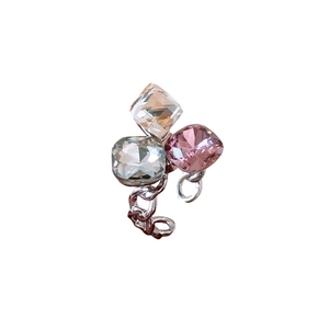 Bague ouverte en zircon trois couleurs avec cristaux roses champagne et gris argent
