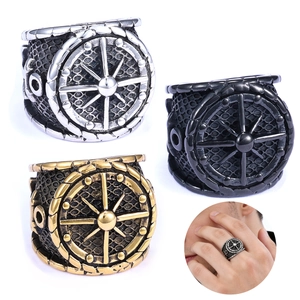 Men's Stainless Steel Nautical Ship's Wheel Compass Ring Vintage Gothic Punk Navy Anchor Heavy Wide Band Jewelry