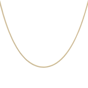 Detailansicht einer schlichten minimalistischen Goldgliederkette auf weißem Hintergrund