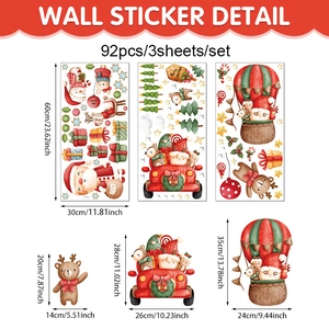 92-teiliges Weihnachts-Wandtattoo-Set mit Weihnachtsmann, Rentier und festlichem Zug