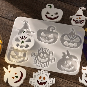 Macro detail of translucent silicone Halloween mold for resin pumpkins and ghosts