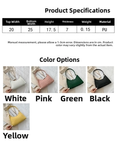 Size specifications for croc-pattern baguette bag with PU material in five vibrant colors